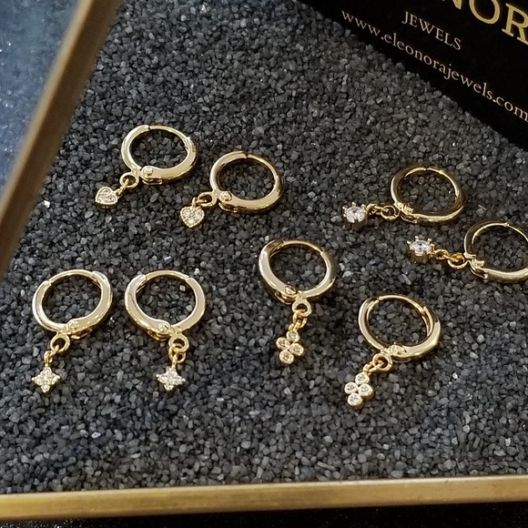 Danity gold CZ charm huggie hoops - Picture 5 of 7